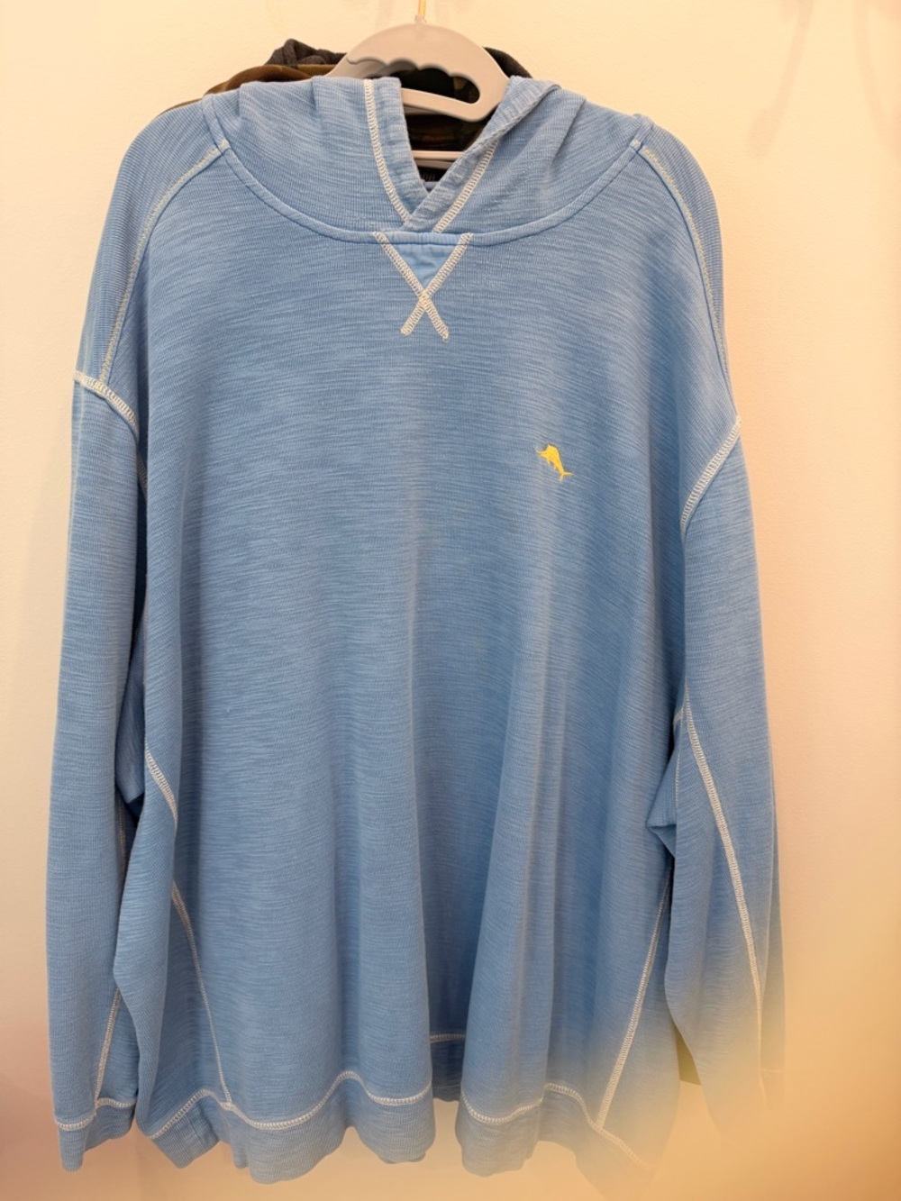 Tommy Bahama Light Blue Hooded Shirt Jacket with Yellow Logo
